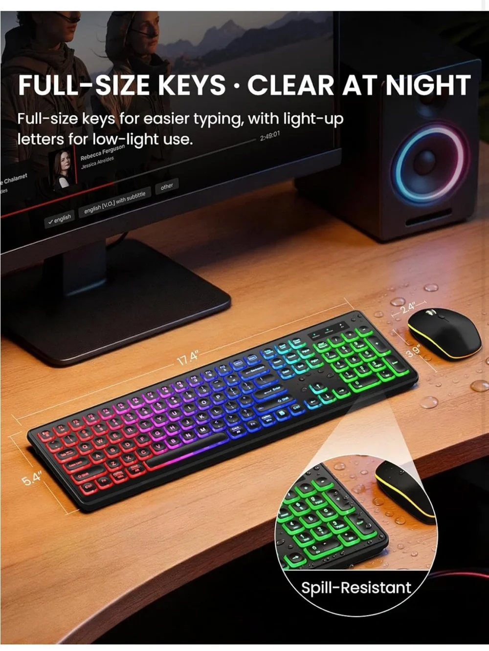 RGB Backlit Wireless Keyboard and Mouse Set - Multicolor Backlit